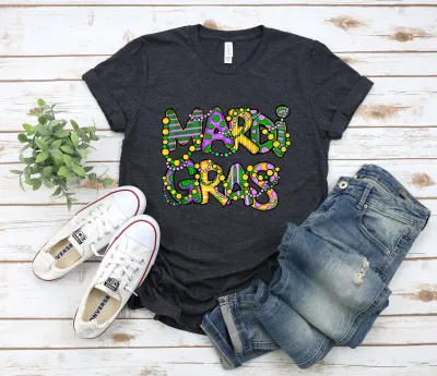 Casual Women New Orleans Mardi Gras Nightcap Alphabet Letter Print T-Shirt