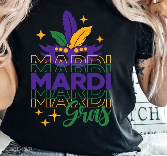 Casual Women New Orleans Mardi Gras Nightcap Alphabet Letter Print T-Shirt
