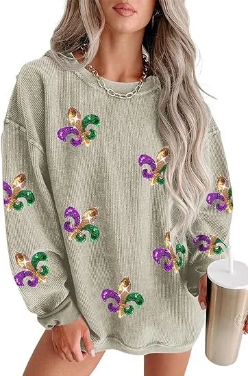 Mardi Gras St.Patrick Women Casual Long Sleeve Crewneck Pullover Sweatshirt