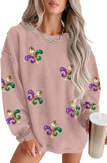 Mardi Gras St.Patrick Women Casual Long Sleeve Crewneck Pullover Sweatshirt