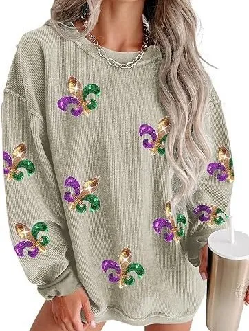 Mardi Gras St.Patrick Women Casual Long Sleeve Crewneck Pullover Sweatshirt
