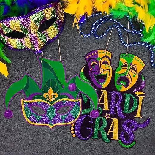 Mardi Gras Party Decoration Honeycomb Ball Paper Flower Ball Hollow Fan Paper String Spiral Hanging Set