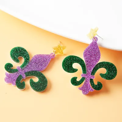 Mardi Gras Women Exaggerated Tricolor Carnival Lobster Clown Hat Mask Earrings