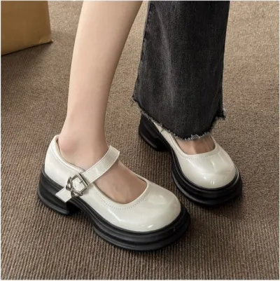 Women's Fashion Black PU Platform Loafers with Velcro Closure