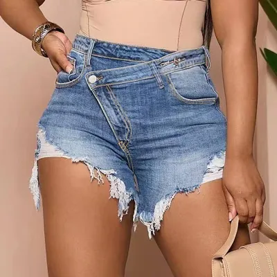 Women Fashion Sexy Rough Edge Denim Shorts High Waist Street Hipster