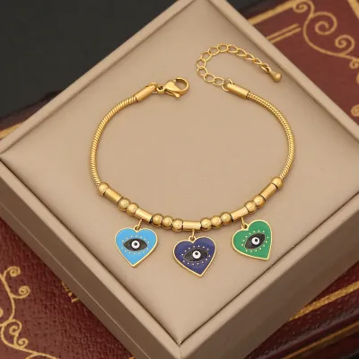 Butterfly Eyes Heart Shaped Stainless Steel Fashion Bracelet