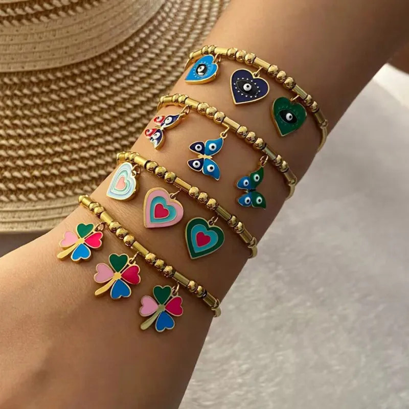 Butterfly Eyes Heart Shaped Stainless Steel Fashion Bracelet