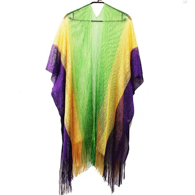 Mardi Gras Women Fashion Polyester Bright Silk Color Matching Knitted Cardigan Shawl