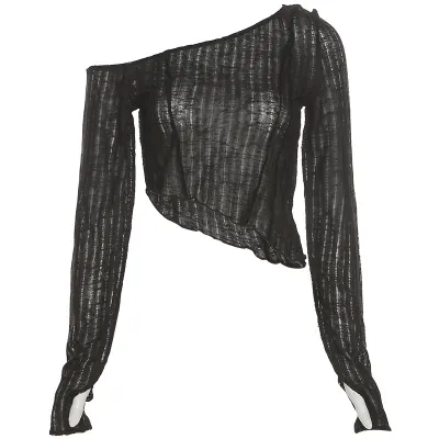 Women Sexy Oblique Shoulder Long Sleeve Crop Top