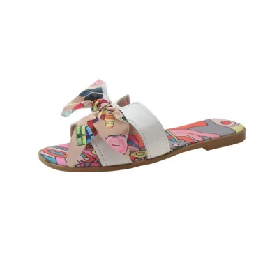 Women's Casual Ribbon Bow Round Toe Flat Slippers Plus Size
