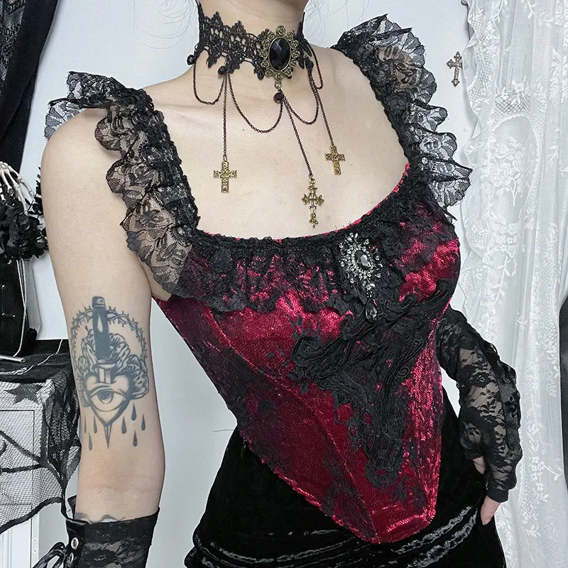 Women Gothic Lace Camisole Tank Top