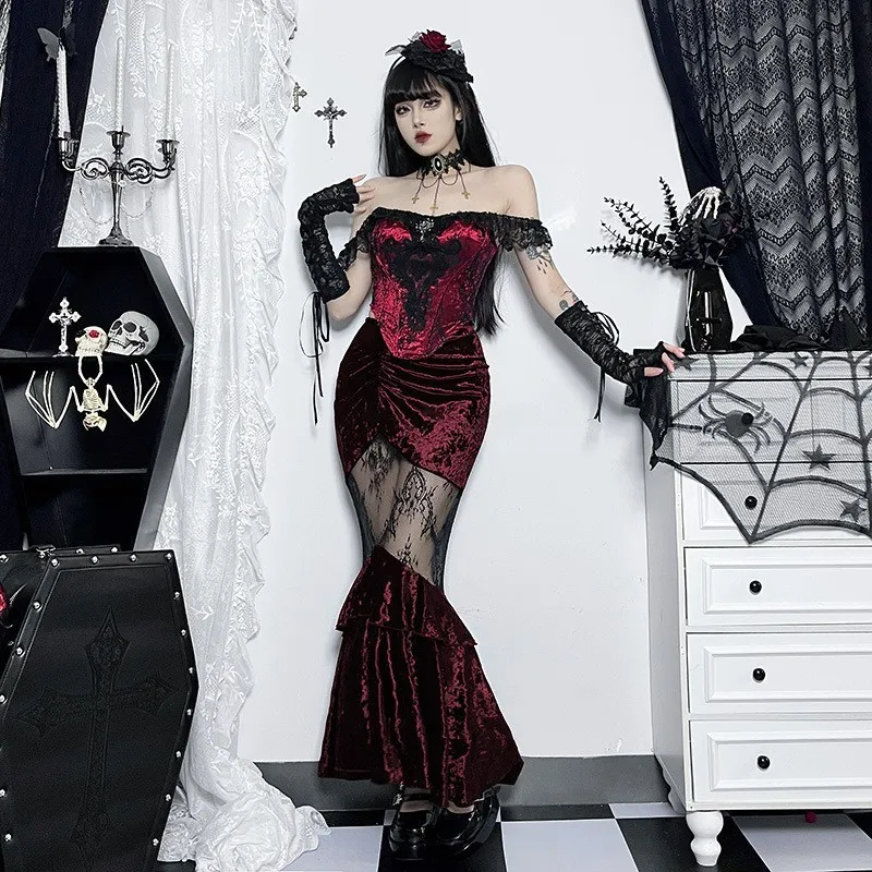 Women Fashion Sexy Gothic Skinny See-Through Mesh Fishtail Skirt