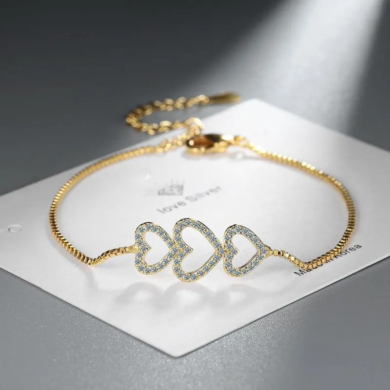 Exquisite Valentine Day Women Fashion Heart-Shaped Rhinestone Bracelet Copper
