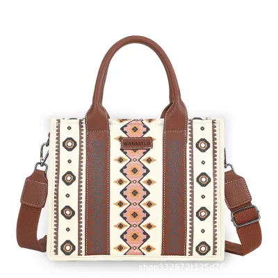 Boho Canvas Women Shoulder Tote Bag with Zipper