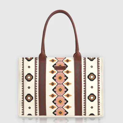 Boho Canvas Women Shoulder Tote Bag with Zipper