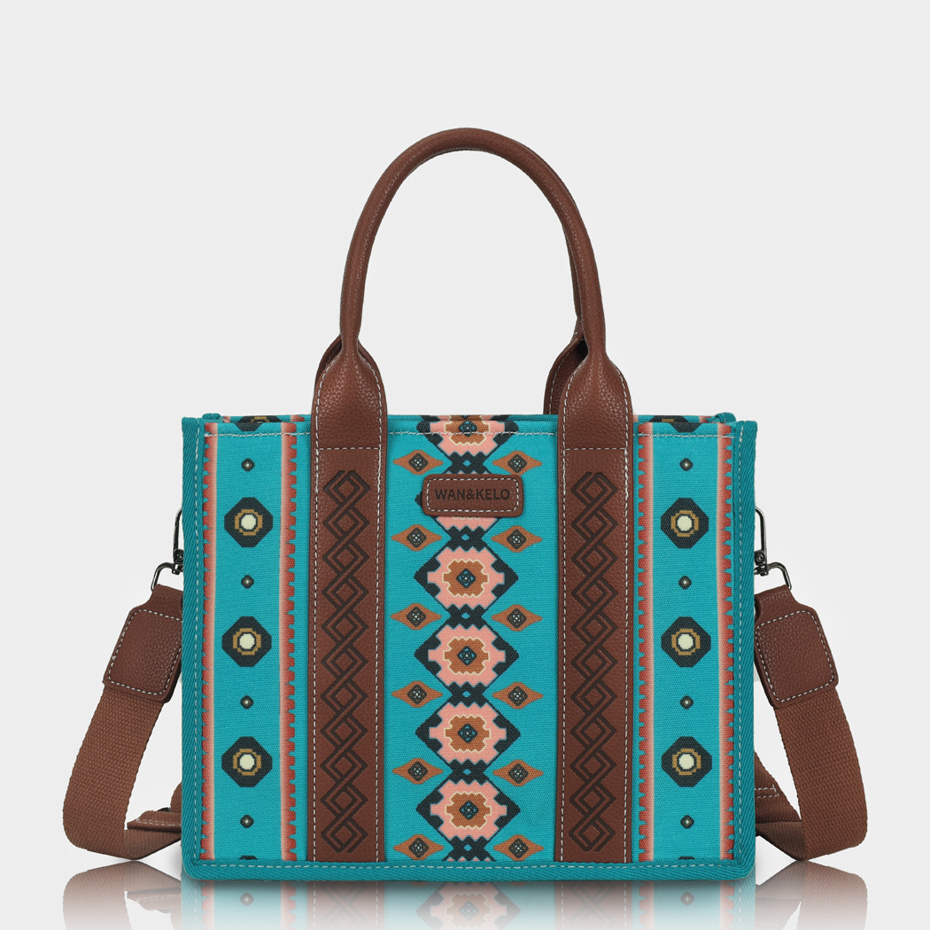 Blue, Teal factory and Green Boho Tote Handbag