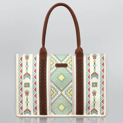 Boho Canvas Women Shoulder Tote Bag with Zipper