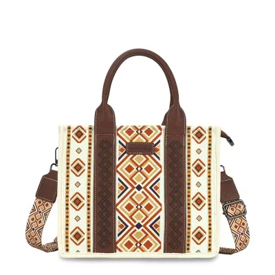 Boho Canvas Women Shoulder Tote Bag with Zipper