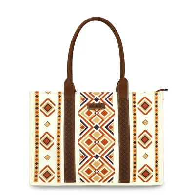 Boho Canvas Women Shoulder Tote Bag with Zipper