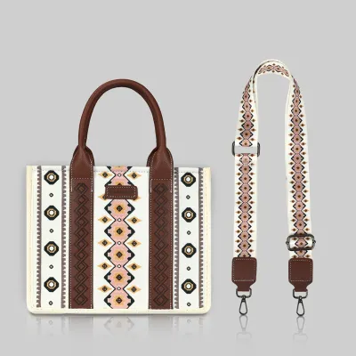 Boho Canvas Women Shoulder Tote Bag with Zipper