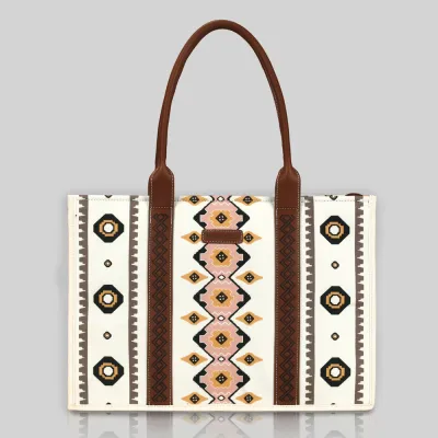 Boho Canvas Women Shoulder Tote Bag with Zipper