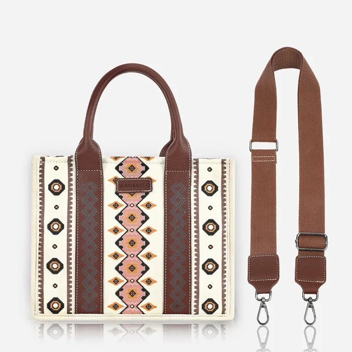 Boho Canvas Women Shoulder Tote Bag with Zipper