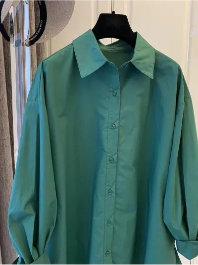 Women Casual Cotton Blouse Long Sleeve Solid Color Loose Fit Cardigan