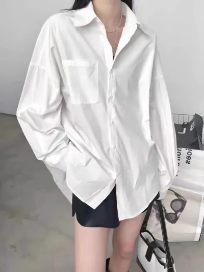Women Casual Cotton Blouse Long Sleeve Solid Color Loose Fit Cardigan