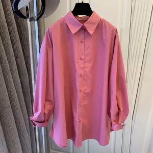Women Casual Cotton Blouse Long Sleeve Solid Color Loose Fit Cardigan