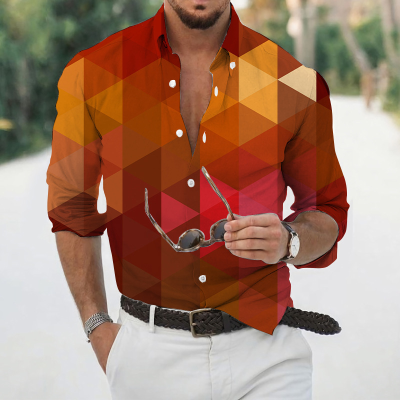 Wholesale Men Fashion Casual Versatile 3D Plaid Print Long