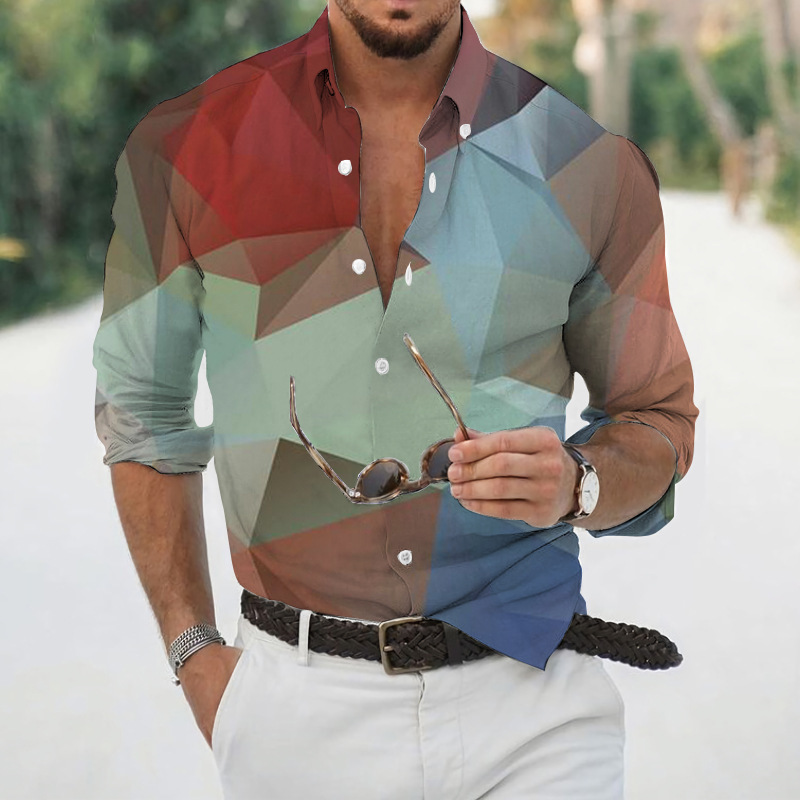 Wholesale Men Fashion Casual Versatile 3D Plaid Print Long