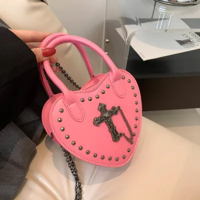 Women Fashionable Gothic Heart Cross Chain Crossbody Bag