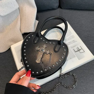 Women Fashionable Gothic Heart Cross Chain Crossbody Bag