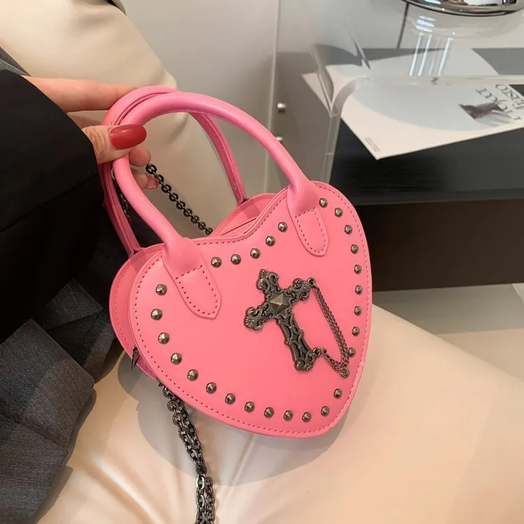 Women Fashionable Gothic Heart Cross Chain Crossbody Bag