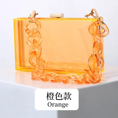 Women Fashion Transparent Acrylic Square Chain Evening Bag