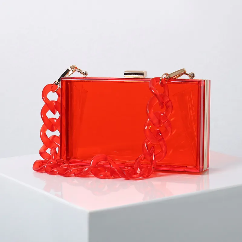 Women Fashion Transparent Acrylic Square Chain Evening Bag