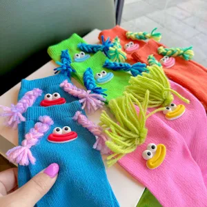 Dopamine Women Braid Sausage Mouth Ugly Doll Contrast Color Cotton Socks