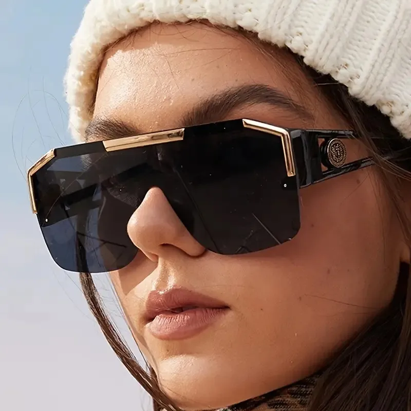 Large Frame Lion Head Hollow Design One Piece Sunglasses