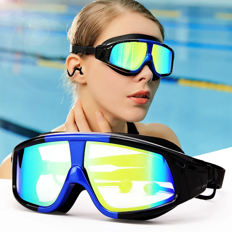 Adult Colorful Anti-Fog HD Diving Goggles Large Frame Silicone Swimming Goggles