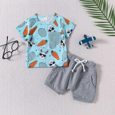 Kids Baby Boys Girls Casual Cute Easter Day Cartoon Print Short Sleeve Round Neck T-Shirt Shorts Pants Set