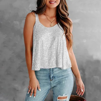 Summer Women Fashion Sexy Sling Thin Flash Camisole Tank Top