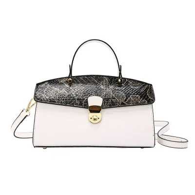 Women Fashion Colorblock Crocodile-Print Clamshell Crossbody Bag