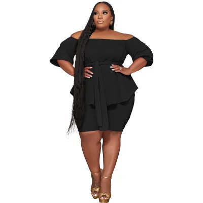 Women Casual Plus Size Off Shoulder Strap Top Bermuda Shorts Two-Piece Set