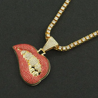 Men Fashion Exaggerated Hip Hop Lips Teeth Rhinestone Pendant Necklace