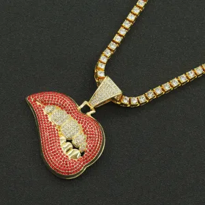 Men Fashion Exaggerated Hip Hop Lips Teeth Rhinestone Pendant Necklace