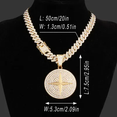 Men Exaggerated Hip Hop Alphabet Smiley Diamond Rhinestone Pendant Alloy Cuban Chain Necklace