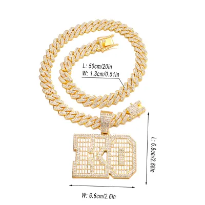 Men Exaggerated Hip Hop Alphabet Smiley Diamond Rhinestone Pendant Alloy Cuban Chain Necklace