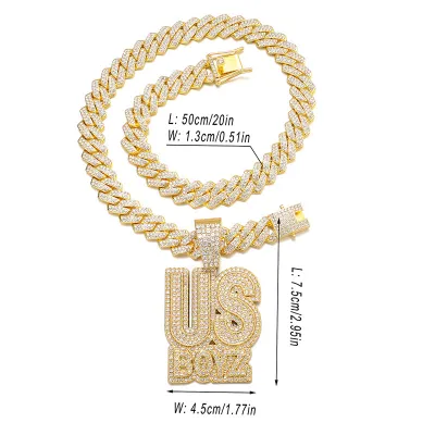 Men Exaggerated Hip Hop Alphabet Smiley Diamond Rhinestone Pendant Alloy Cuban Chain Necklace