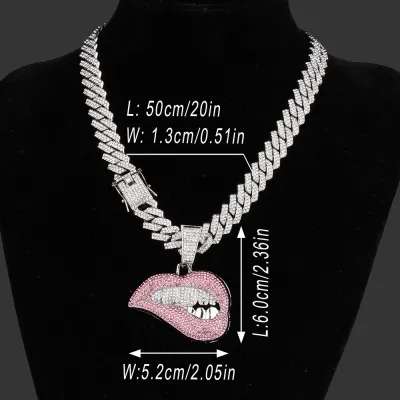 Men Exaggerated Hip Hop Alphabet Smiley Diamond Rhinestone Pendant Alloy Cuban Chain Necklace