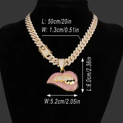 Men Exaggerated Hip Hop Alphabet Smiley Diamond Rhinestone Pendant Alloy Cuban Chain Necklace
